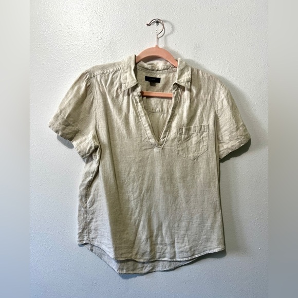 J. Crew 100% Linen Oatmeal Popover Blouse - Small Petite - Picture 5 of 10